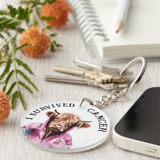 Overleefde borstkanker Koe thema Sleutelhanger (Voorkant Rechts)