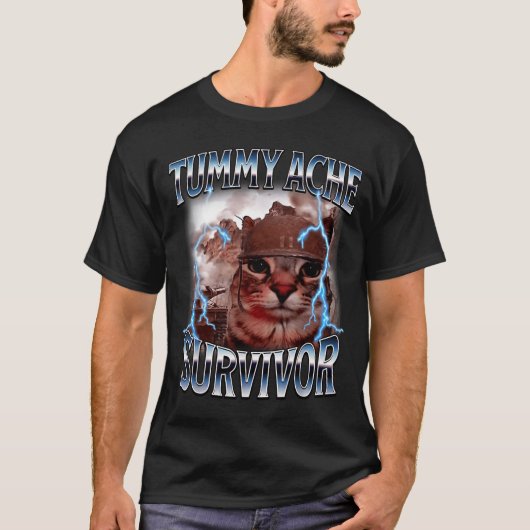 Overleefde buikpijn grap kat meme overleefde vanda t-shirt (Voorkant)