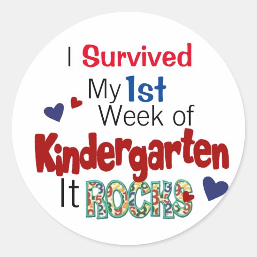 Overleefde eerste week van de kleuterschool ronde sticker (Voorkant)