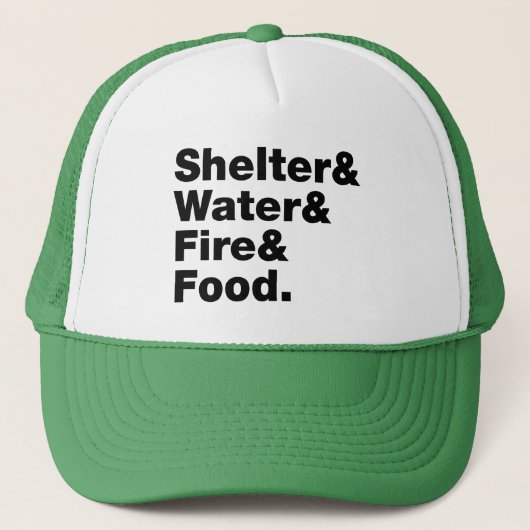 Overleven (Onderdak & Water & Vuur & Voedsel.) Trucker Pet (Voorkant)