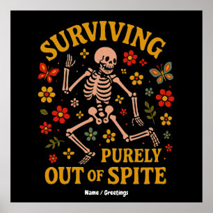 Overleven puur uit ondanks grappig retro skelet poster