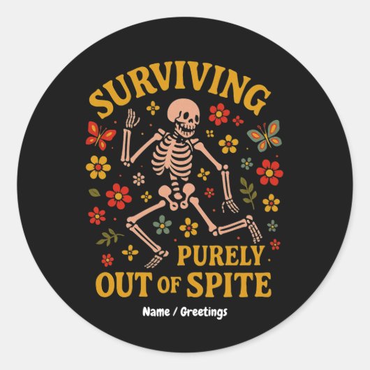 Overleven puur uit ondanks grappig retro skelet ronde sticker (Voorkant)