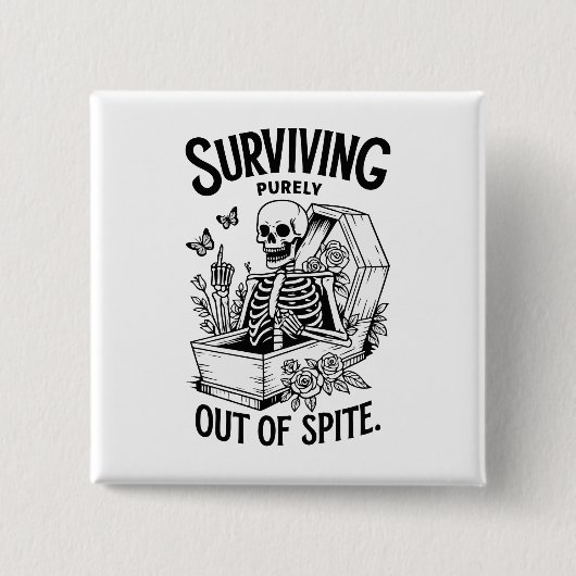 Overleven puur uit Spite Gothic Skeleton Vierkante Button 5,1 Cm (Voorkant)