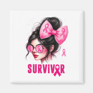Overlevende borstkanker bewustzijn roze Messy Bun Magneet