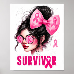 Overlevende borstkanker bewustzijn roze Messy Bun Poster