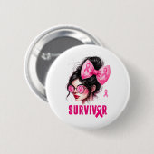 Overlevende borstkanker bewustzijn roze Messy Bun Ronde Button 5,7 Cm (Voorkant /achterkant)