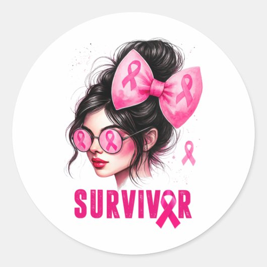 Overlevende borstkanker bewustzijn roze Messy Bun Ronde Sticker (Voorkant)