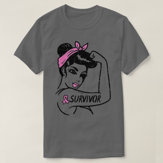 Overlevende borstkanker Rosie Riveter Pink Ribbon  T-shirt (Design voorkant)