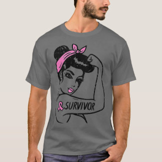 Overlevende borstkanker Rosie Riveter Pink Ribbon  T-shirt