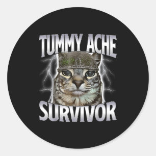 Overlevende Kat Met Buikpijn Meme Grappige Spreuk Ronde Sticker