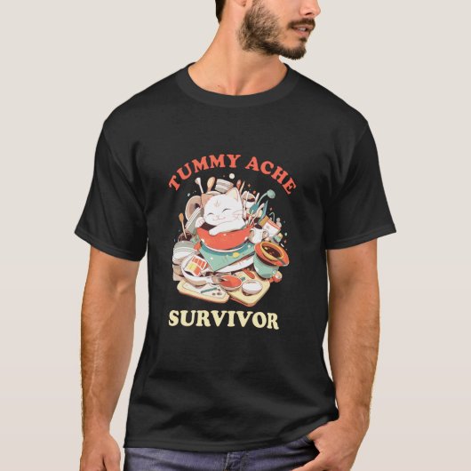 Overlevende kat met buikpijn meme t-shirt (Voorkant)