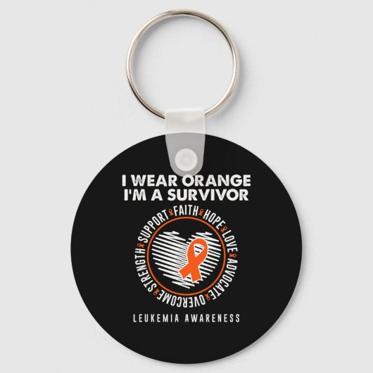 Overlevende Leukemie Bloedkanker Draag Oranje Lint Sleutelhanger (Voorkant)
