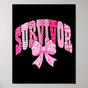 Overlevende Roze Lint Coquette Strik Borstkanker B Poster