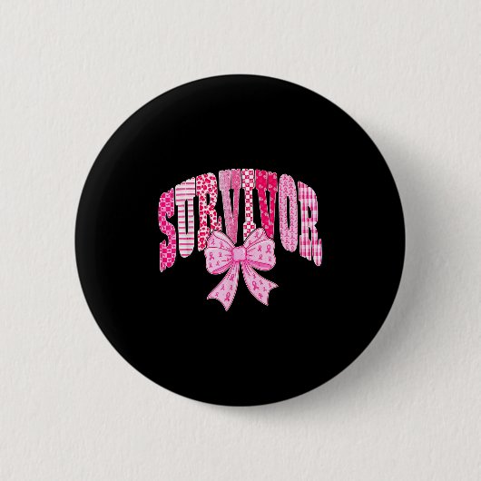 Overlevende Roze Lint Coquette Strik Borstkanker B Ronde Button 5,7 Cm (Voorkant)