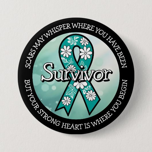 Overlevende SA Turquoise Bewustzijnslint Ronde Button 7,6 Cm (Voorkant)