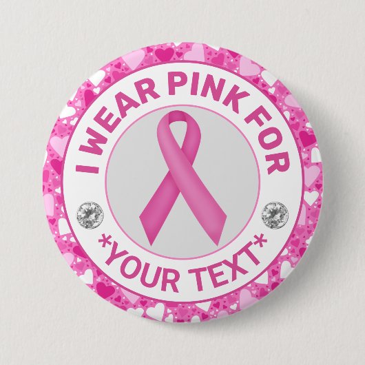 Overlevende van borstkanker – Roze lint hart rand Ronde Button 7,6 Cm (Voorkant)
