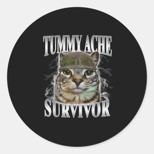 Overlevende van buikpijn Funny Cat Meme Ronde Sticker (Voorkant)