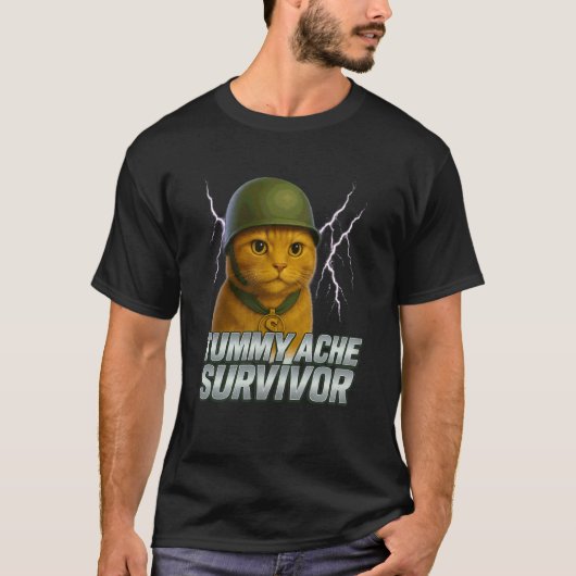 Overlevende van buikpijn, grappige kattenmeme & ge t-shirt (Voorkant)