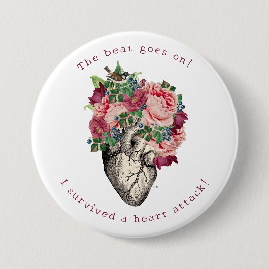 Overlevende van hartaanval ronde button 7,6 cm (Voorkant)