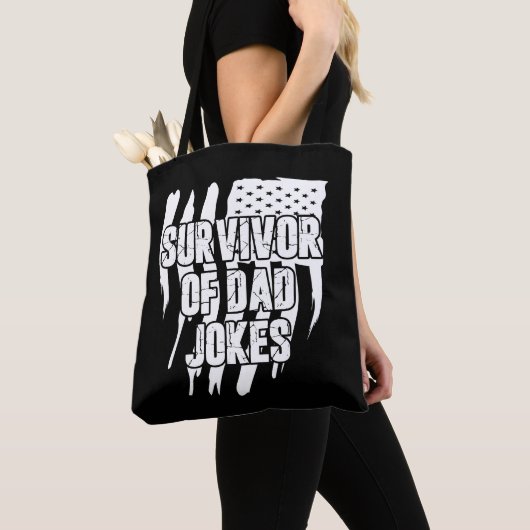 Overlevende van papa grapt verontrustte Amerikaan Tote Bag (Dichtbij)