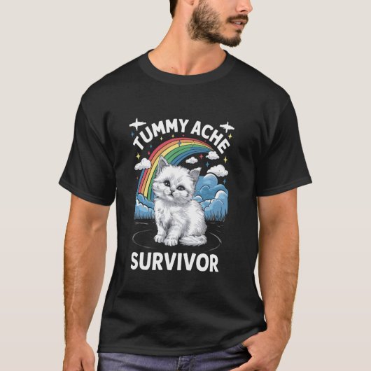Overlever kat met buikpijn t-shirt (Voorkant)