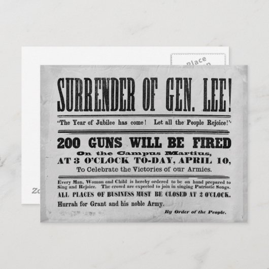 Overlevering van General Lee Briefkaart (Voorkant / Achterkant)