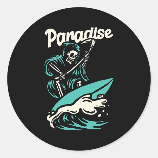 OVERLEVING IN PARADISE RONDE STICKER (Voorkant)