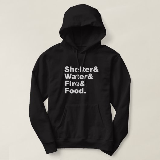 Overleving (Schuin & Water & Vuur & Voedsel). Hood Hoodie (Design voorkant)
