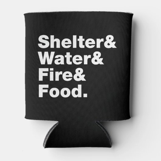 Overleving (Schuin & Water & Vuur & Voedsel). Kan  Blikjeskoeler (Voorkant)