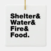 Overleving (Schuin & Water & Vuur & Voedsel). Keramisch Ornament (Achterkant)