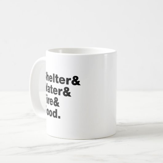 Overleving (Schuin & Water & Vuur & Voedsel). Koffiemok (Voorkant links)