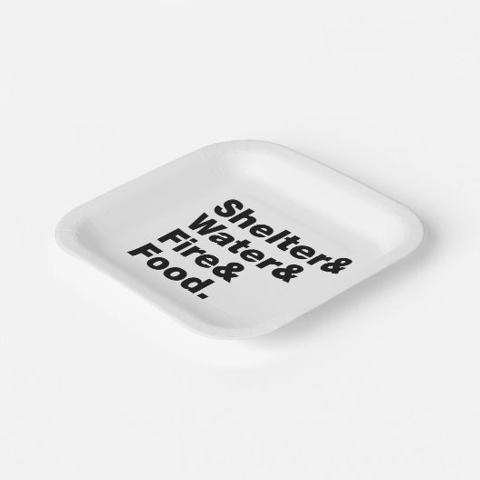 Overleving (Schuin & Water & Vuur & Voedsel). Papieren Bordje (Gebogen)
