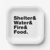 Overleving (Schuin & Water & Vuur & Voedsel). Papieren Bordje (Voorkant)
