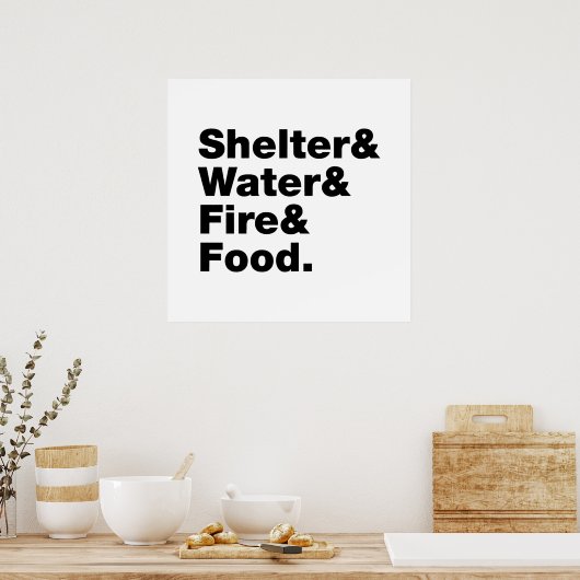 Overleving (Schuin & Water & Vuur & Voedsel). Post Poster (Keuken)