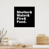 Overleving (Schuin & Water & Vuur & Voedsel). Post Poster (Keuken)