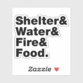 Overleving (Schuin & Water & Vuur & Voedsel). Sticker (Vel)