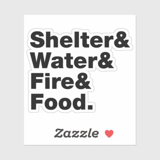 Overleving (Schuin & Water & Vuur & Voedsel). Sticker (Vel)
