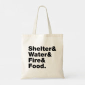 Overleving (Schuin & Water & Vuur & Voedsel). Tote Bag (Achterkant)