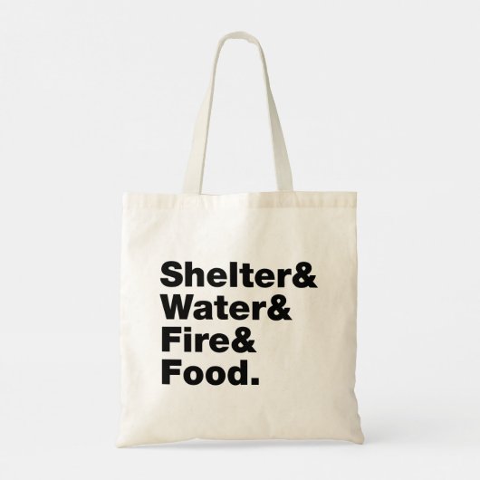 Overleving (Schuin & Water & Vuur & Voedsel). Tote Bag (Achterkant)