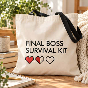Overlevingskit voor Eindbaas Funny Gamer Pixel Har Tote Bag