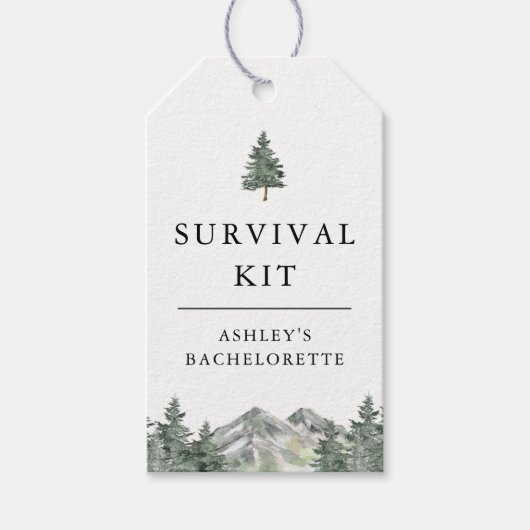 Overlevingskit voor vrijgezellenfeest in bergkamp cadeaulabel (Voorkant)