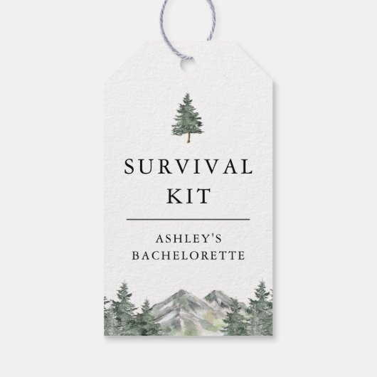 Overlevingskit voor vrijgezellenfeest in bergkamp cadeaulabel (Achterkant)