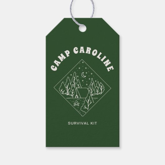 Overlevingspakket voor kamp-bachelorettefeest cadeaulabel (Voorkant)
