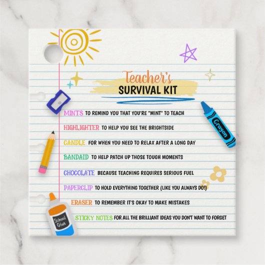 Overlevingspakket voor leerkrachten terug naar het bedankjes labels (Voorkant)