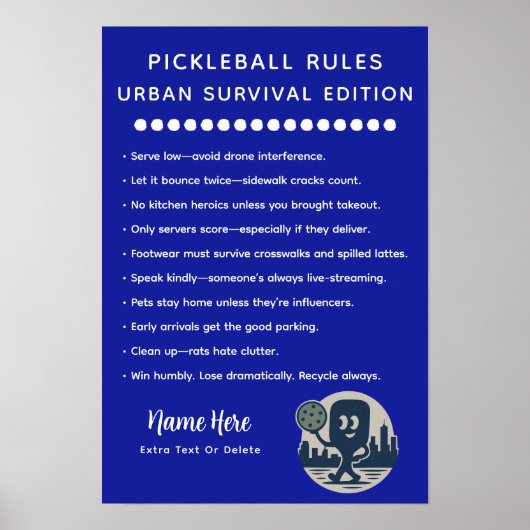 Overlevingsregels voor Pickleball in de Stad Poster (Voorkant)