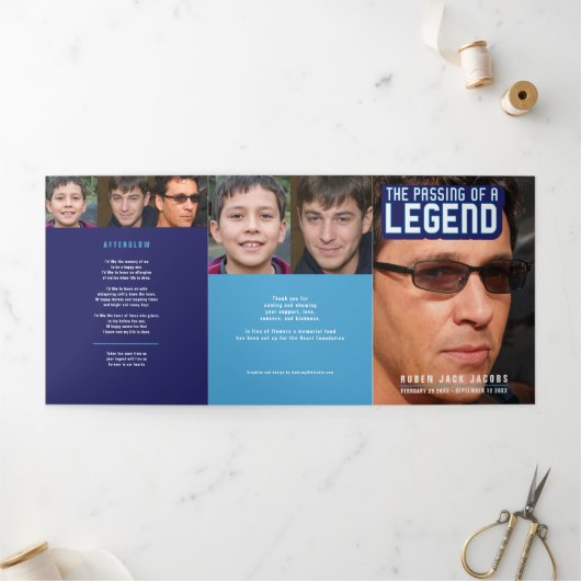 Overlijden van een legende Uitvaartdienst blauw Drieluik Programma (Buitenkant)