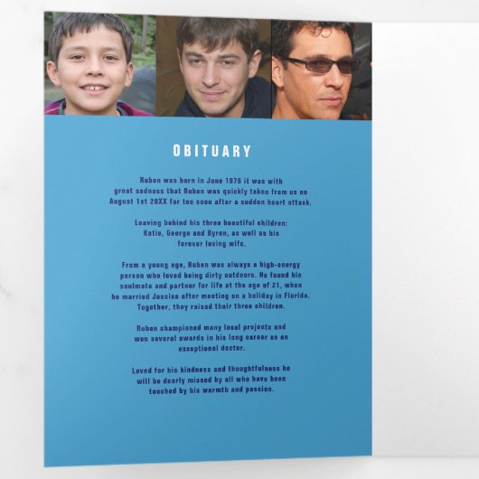 Overlijden van een legende Uitvaartdienst blauw Drieluik Programma (Binnenzijde eerst)