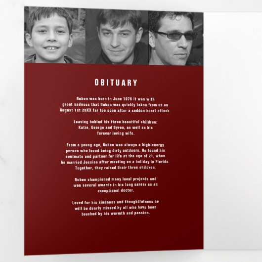 Overlijden van een legende Uitvaartdienst rood 12  Drieluik Programma (Binnenzijde eerst)