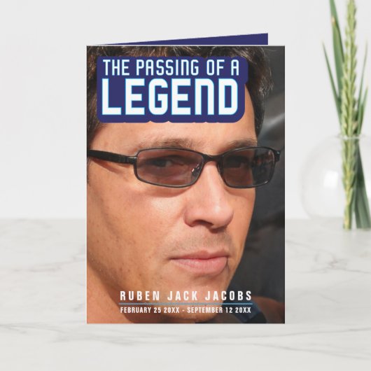 Overlijden van een legende Uitvaartprogramma blauw Programma (Voorkant)