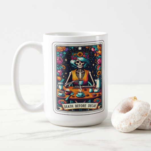 Overlijden voor Collectie van Decaf Tarot-Kaart Koffiemok (Met donut)